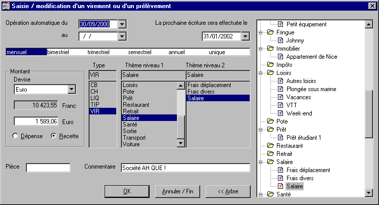 Modification d'un virement automatique